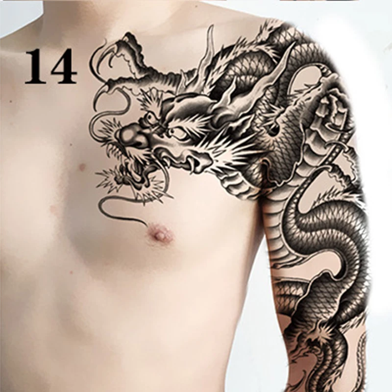 Большая полуброня Временная тату-наклейка водостойкая прочная рыба-Дракон красочная большая половина плеча Реалистичная тату-наклейка