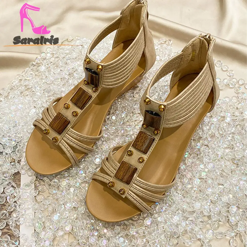 Slope With Roman Shoes Female 2023 Summer Bohemian Retro Sandals Back Zipper Comfy Walking Office Ladies Elegant Sandals Shoes