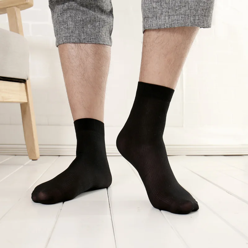 

New 5pairs/Lot Business Men Summer above Ankle Socks Thin Silk High Elastic Nylon Breathable Sport Fashion Men Work Crew Socks