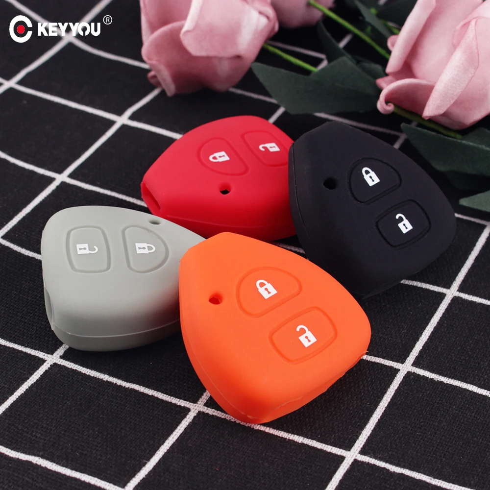 

KEYYOU Silicone Key Shell Remote Key Case Cover For TOYOTA Corolla Hilux Vitz Rav4 Aqua Camry Land Cruis Car-styling 2 Buttons