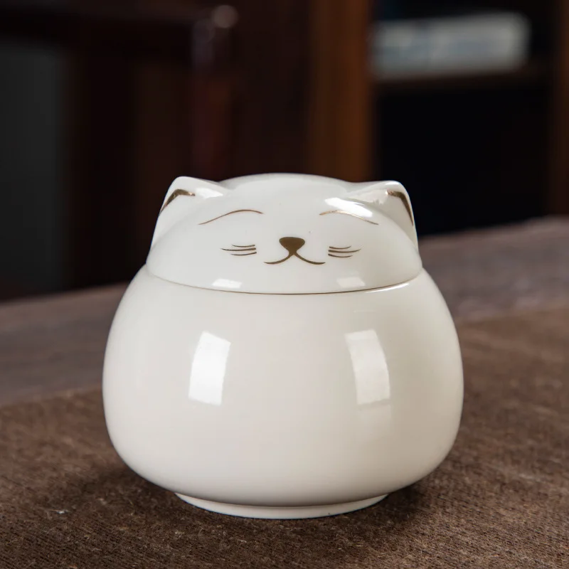 

White Animal Pet Cat Ceramic For Black Products Urn Urn Urn Memorials Funeral Shaped Cat Decorative Memorial Handmade