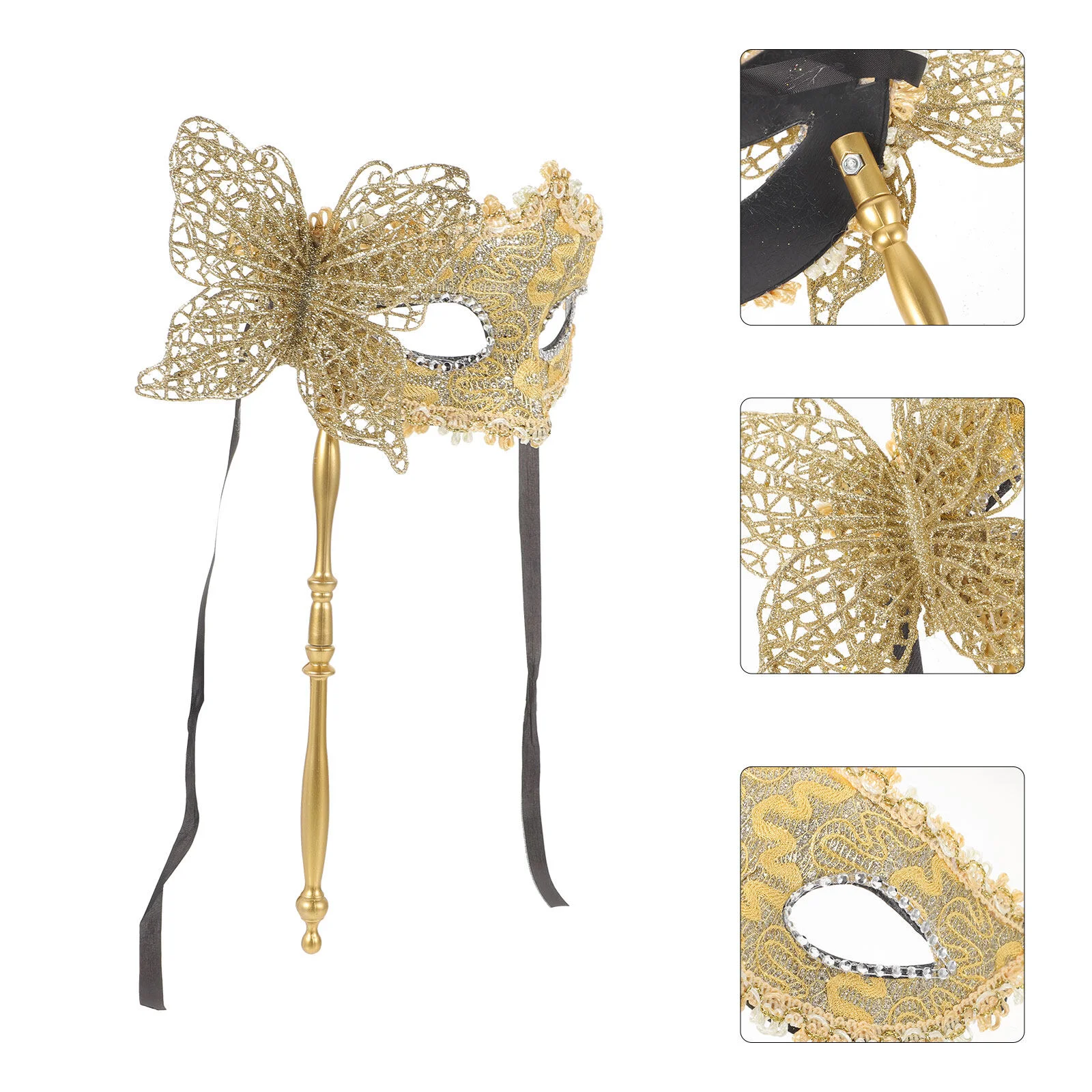 

Hand Mask Mardi Gras Rhinestone Accessories Women Makeup Handheld Masquerade Womens Plastic Gold Party Miss Halloween