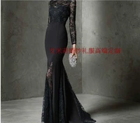 sexy backless 2018 long sleeve black lace vestido de festa floor length mermaid formal evening gown mother of the bride dresses