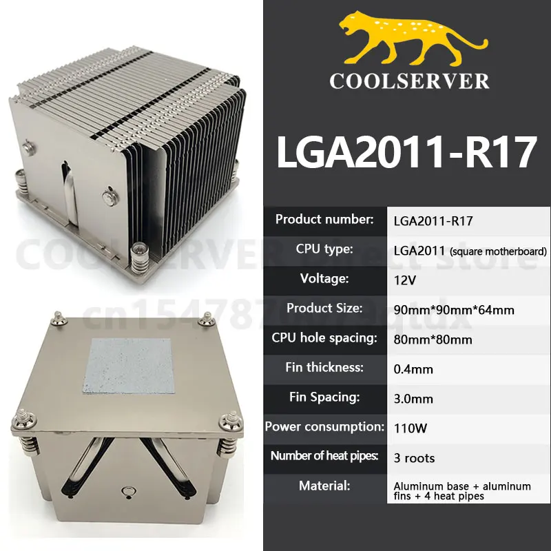 

Кулер для процессора сервера COOLSERVER R17 2U, 3 тепловые трубки, 110 Вт, универсальный радиатор с контролем температуры для рабочей станции LGA2011, охл...