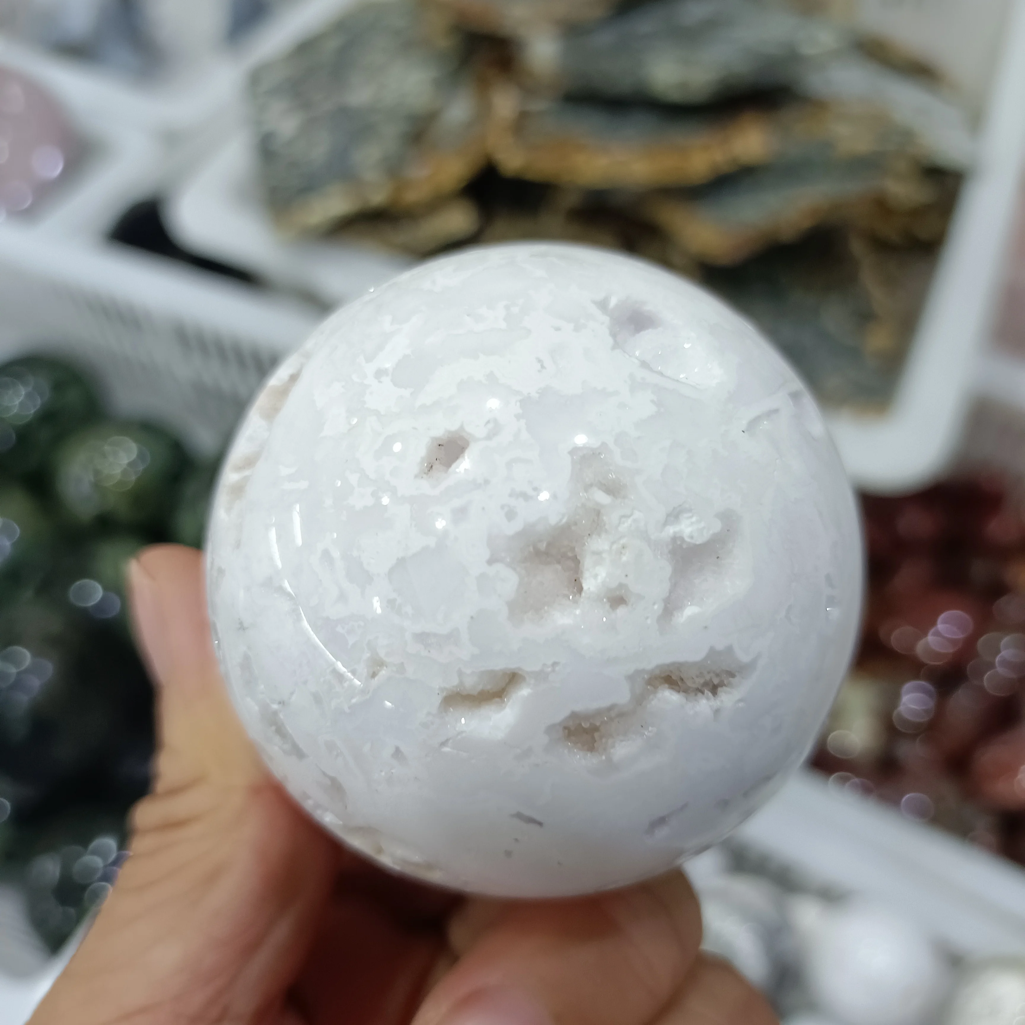 

Натуральный белый агатовый шарик, Кристальный энергетический лечебный орнамент