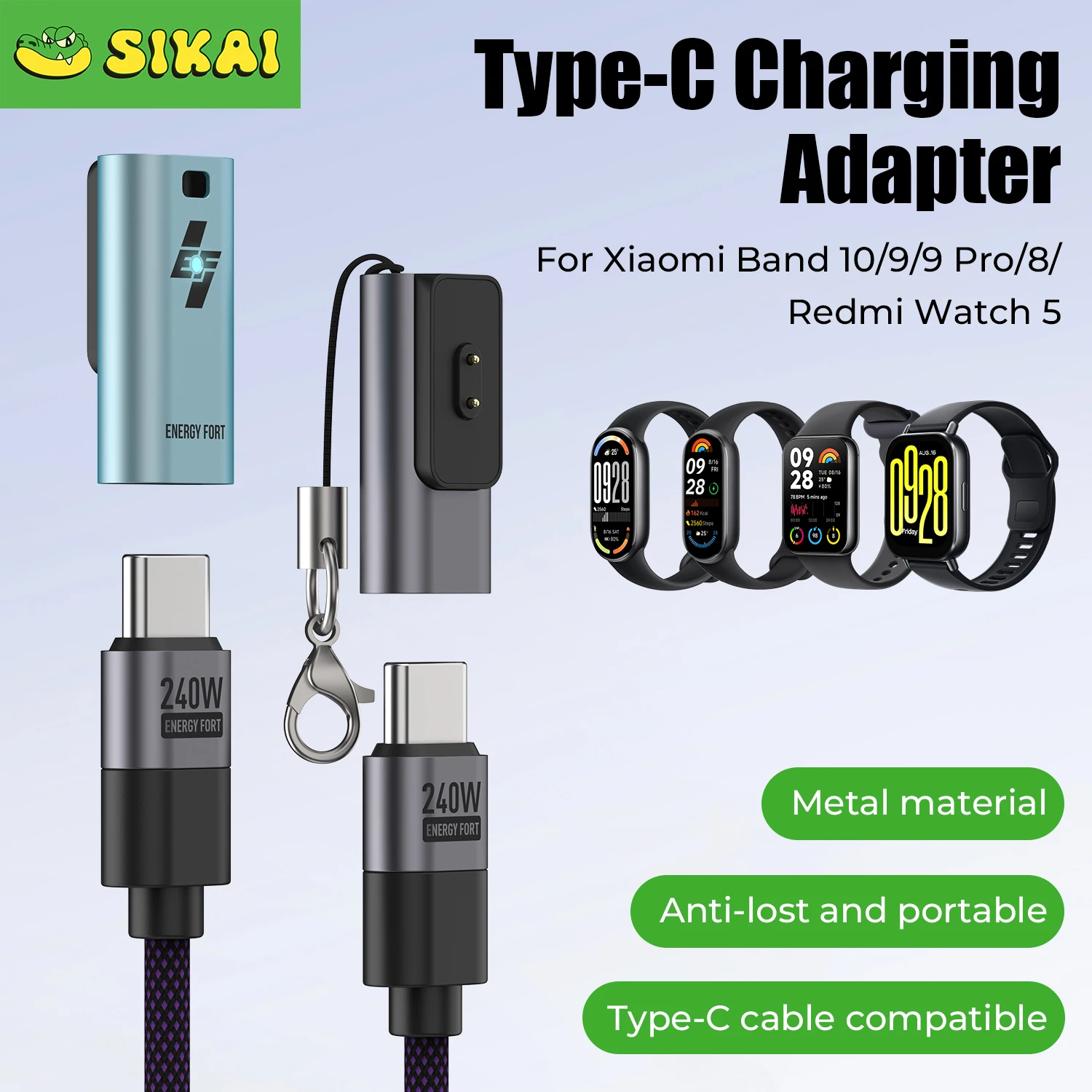 Фото Адаптер зарядного устройства для часов USB-C, разъем для зарядки типа C, кабель для быстрой зарядки для Xiaomi Band 10/9/8 Redmi Watch 5/4 №1