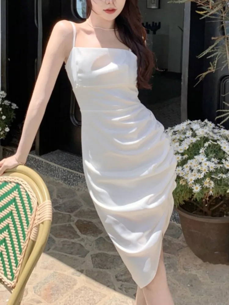 

Summer Women New Spaghetti Strap Bodycon Midi Dress One Piece Lady Elegant Beach Party Slim Clothes Vestidos