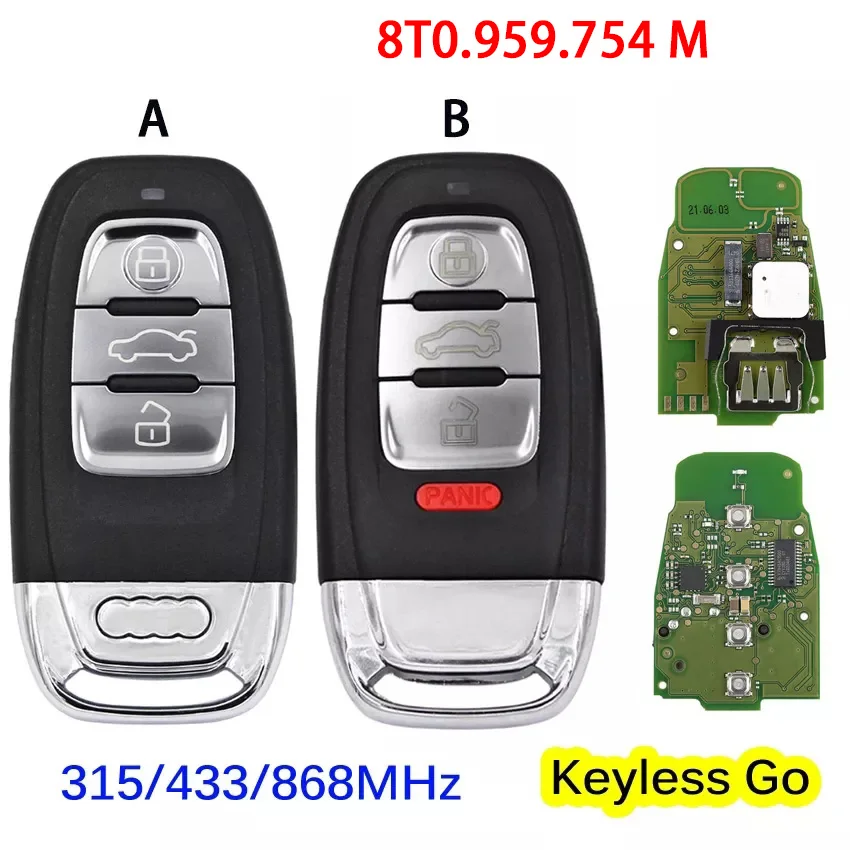 

Умный ключ для Audi A6L Q5 A4L A8L 315/434/868mh 3/4 кнопочный пульт дистанционного управления 2012-2016 №: 8T0.959.754 M