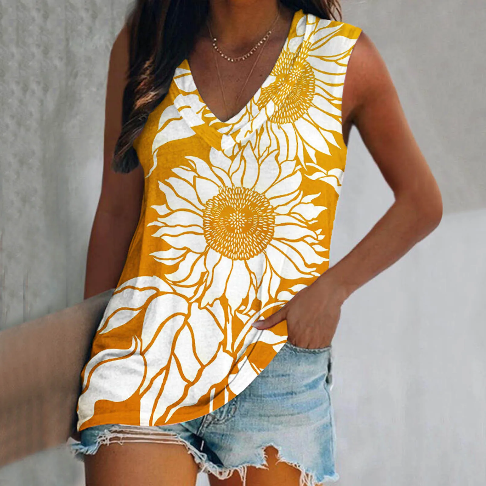 

Женская летняя Свободная блузка без рукавов с цветочным принтом