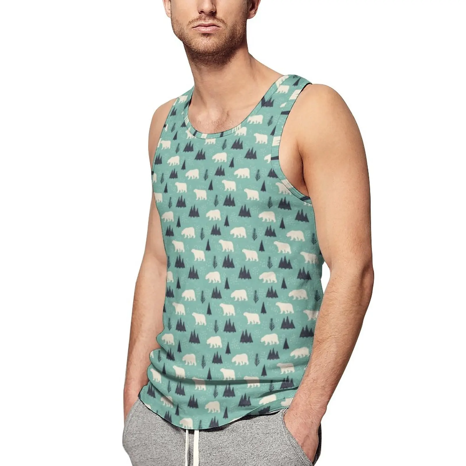 

Arctic Animal Print Tank Top Male Cute Polar Bears Training Oversized Tops Summer Cool Pattern Sleeveless Shirts