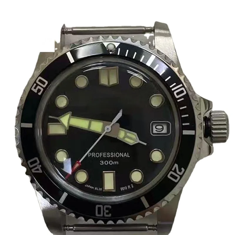 

1960 автоматические часы 39,5 мм акриловый чехол из нержавеющей стали Япония C3 зеленый светящийся черный циферблат без ремешка NH35 movementCD