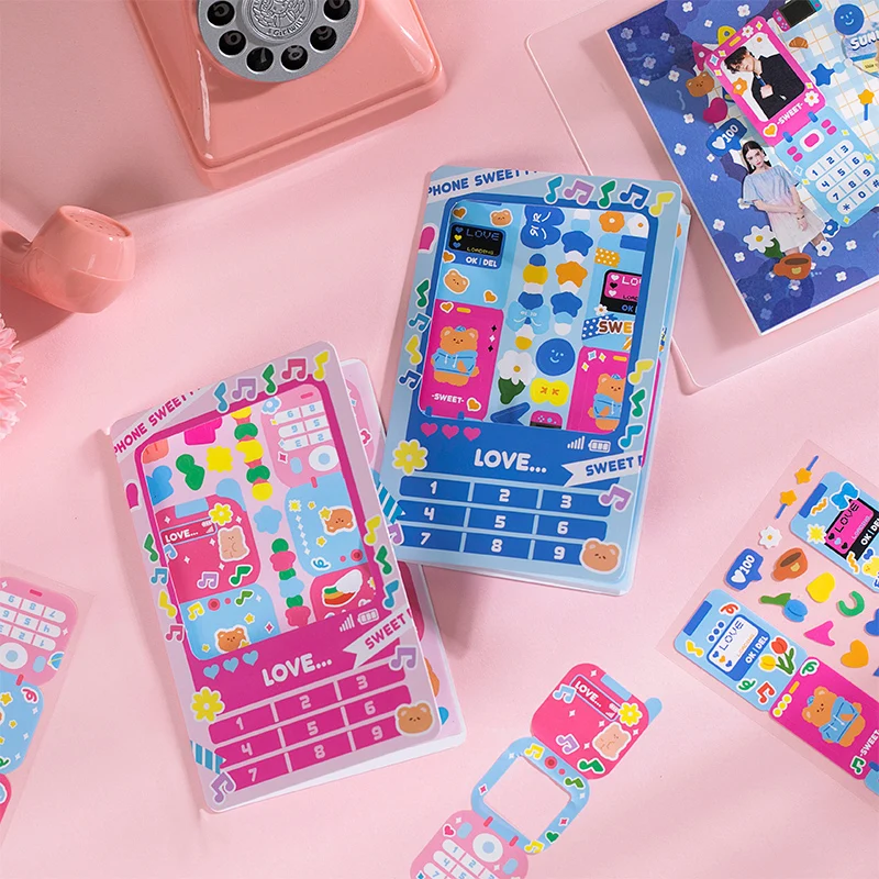 

2Pcs Cute Bear Mobile Phone Call Sticker Girl Heart Scrapbooking DIY Album Decoration Sticker Personalized Kawaii Stationery