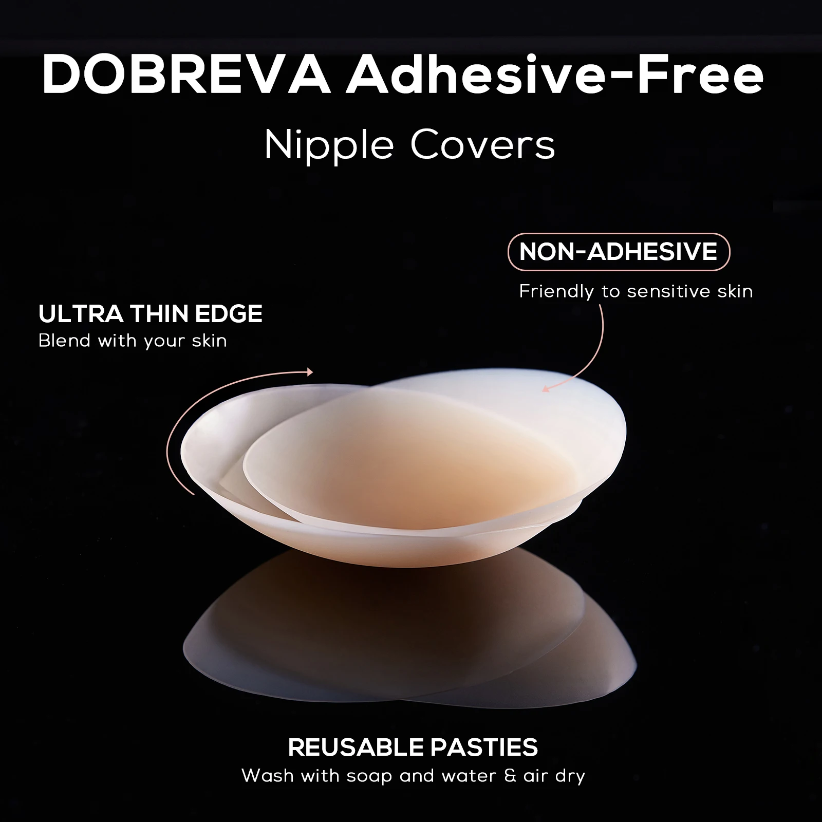 DOBREVA 2 Pairs Silicone Sticky Bra Women Non-Adhesive Nipple Pads Covers Reusable Breast Petals Ultra Thin Pasties with Box