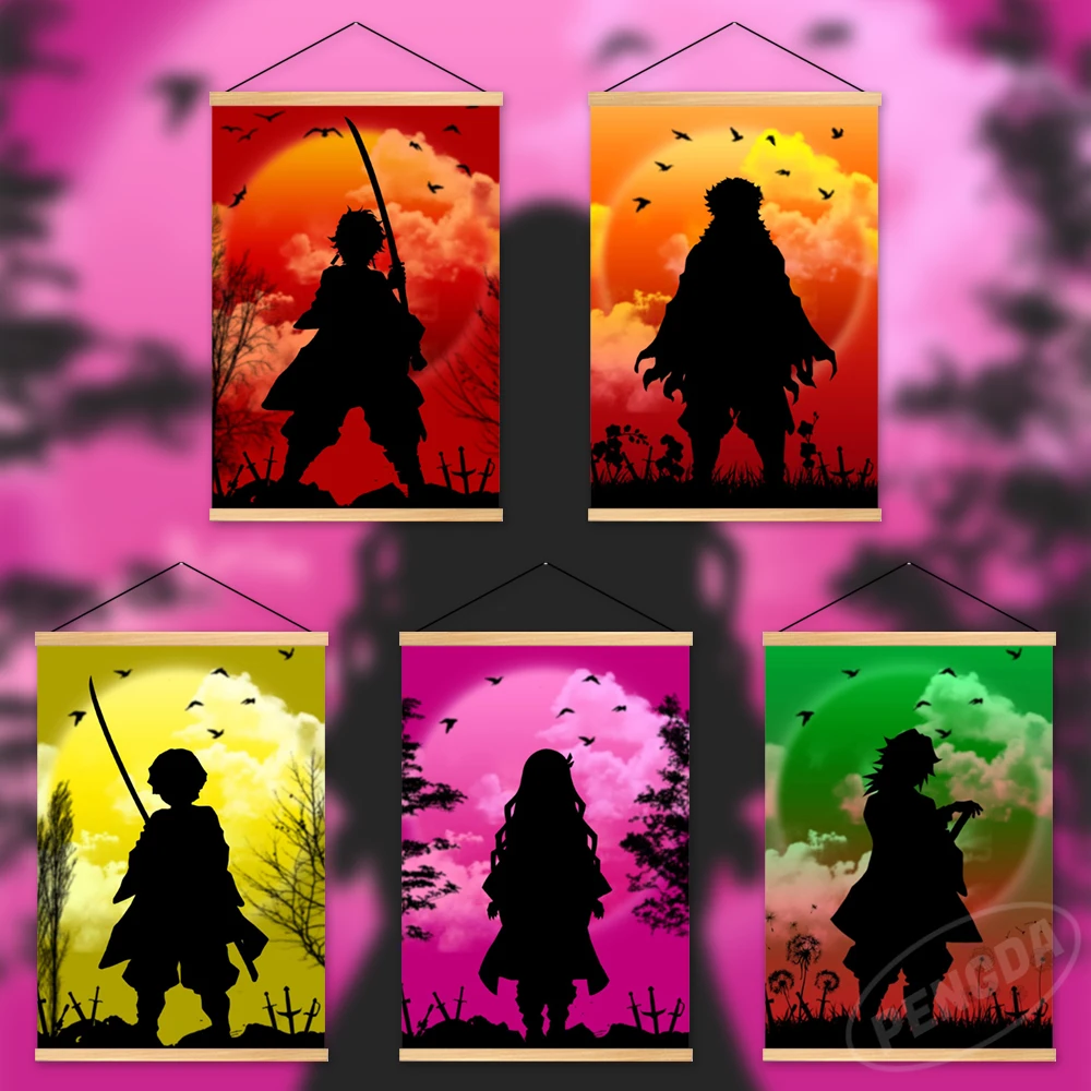 

Canvas Demon Slayer Printed Anime Wall Kamado Tanjirou Art Home Decor Agatsuma Zenitsu Hang Painting Wooden Picture Living Room