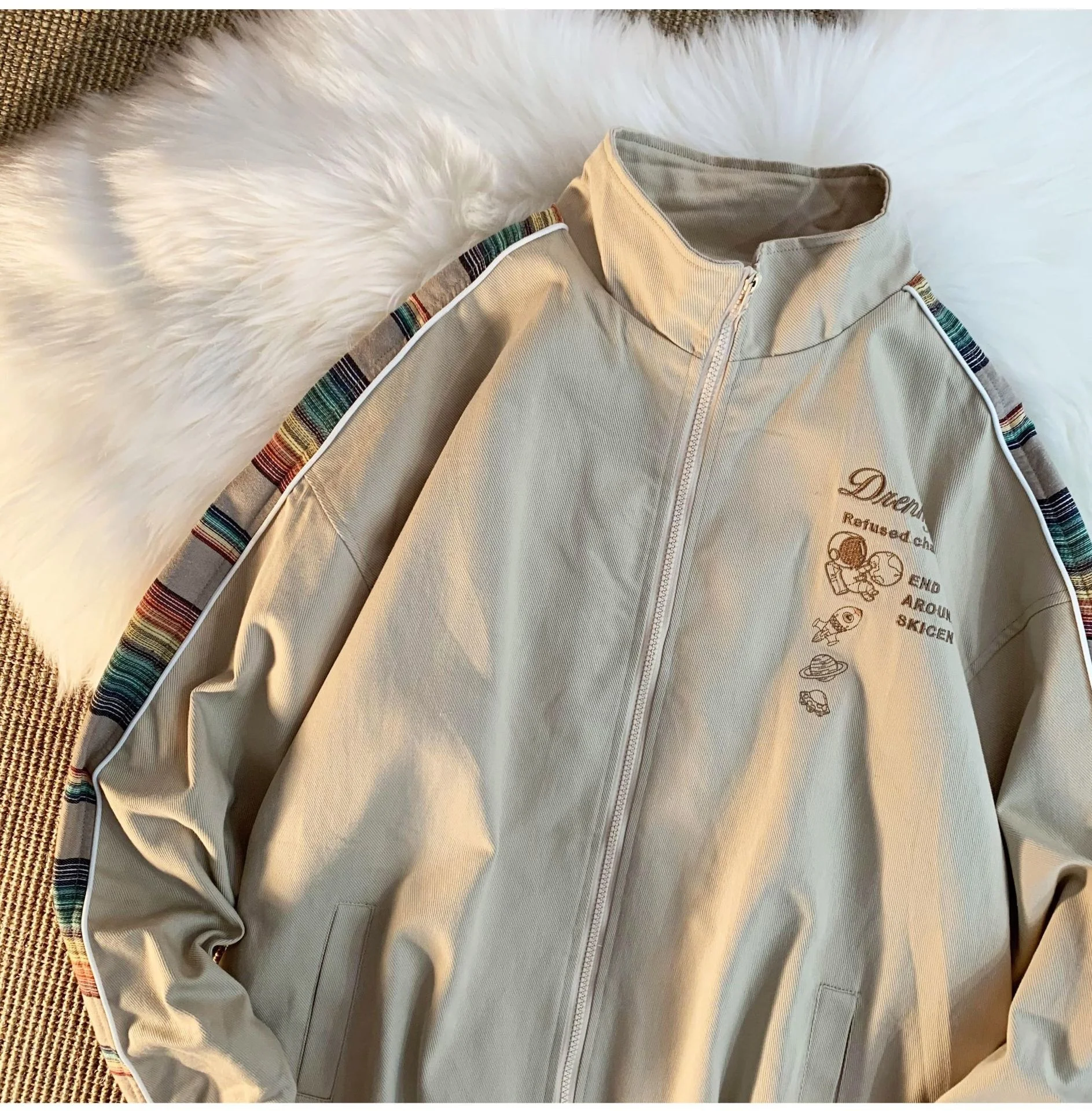 

Куртка контрастных цветов для мужчин и женщин, модная брендовая Свободная куртка в стиле оверсайз для пар, Осень-зима