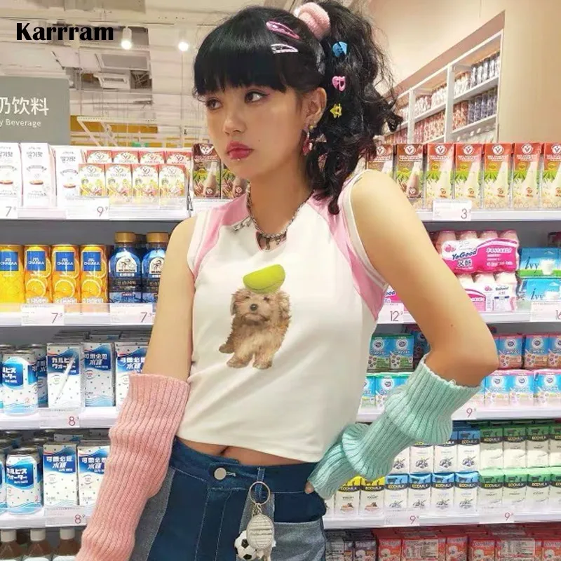 Эстетичные майки Karrram Y2k японские милые топы в стиле Харадзюку для девочек