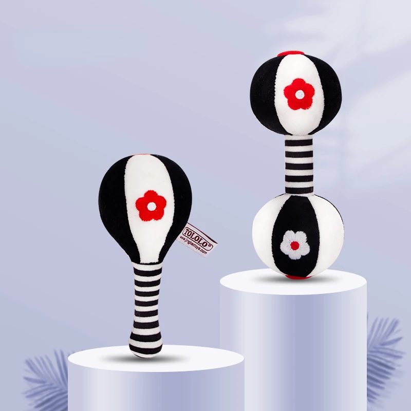 

Infant Visual Training Early Education Toys Black and White Sand Hammer Dumbbell Hand Bell Baby Toys Rattle Dolls 0-12 Month