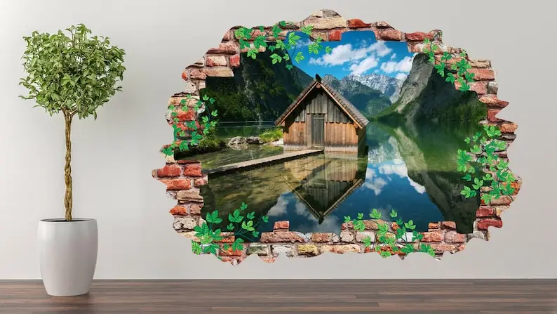 

House On The Lake Wall Decal Art Decor 3D Smashed Sticker Poster Room Mural A-304