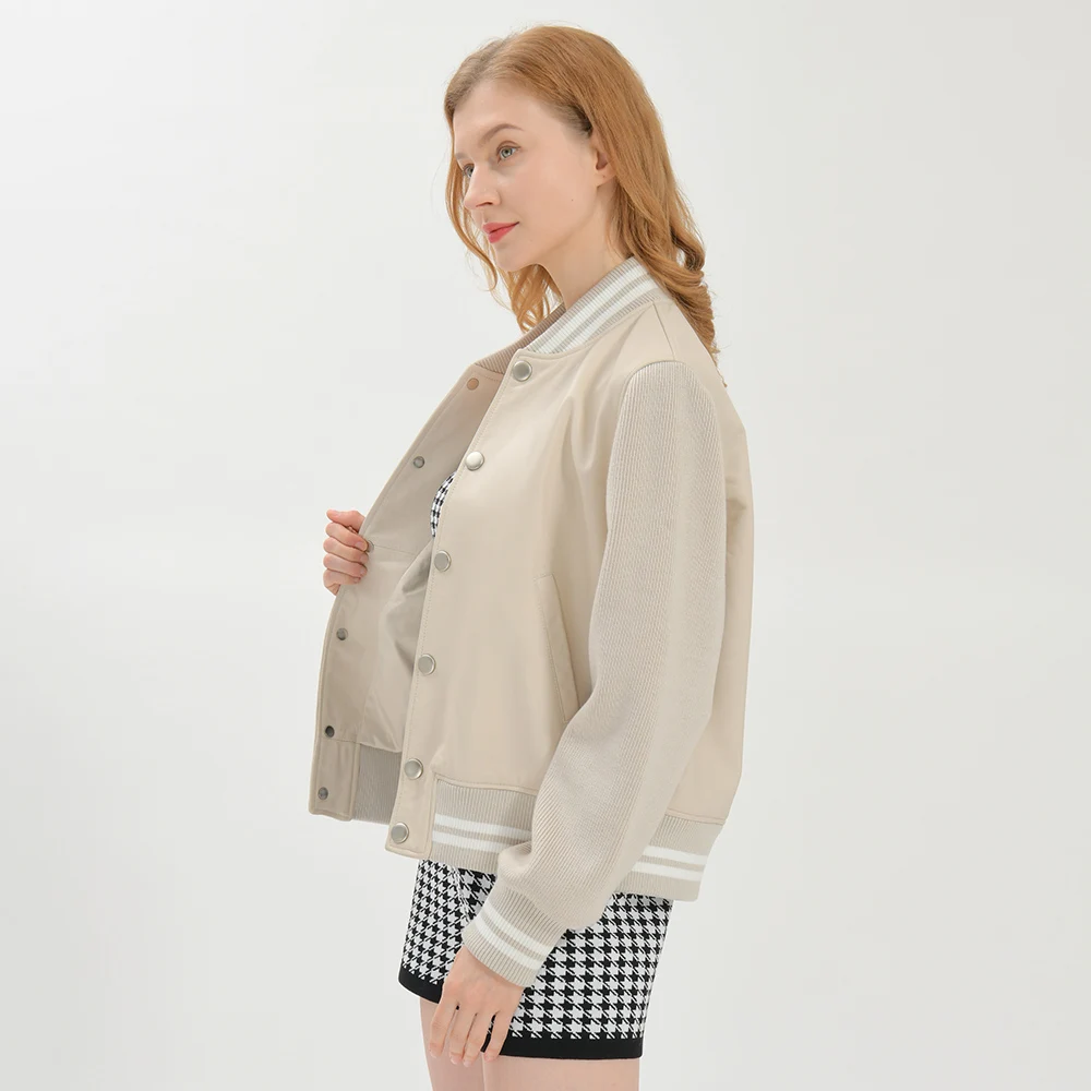 Spring Baseball Bomber White Leather Jacket Unisex Hip Hop Patchwork Streetwear Women Men Loose Casual Solid Leather Coats