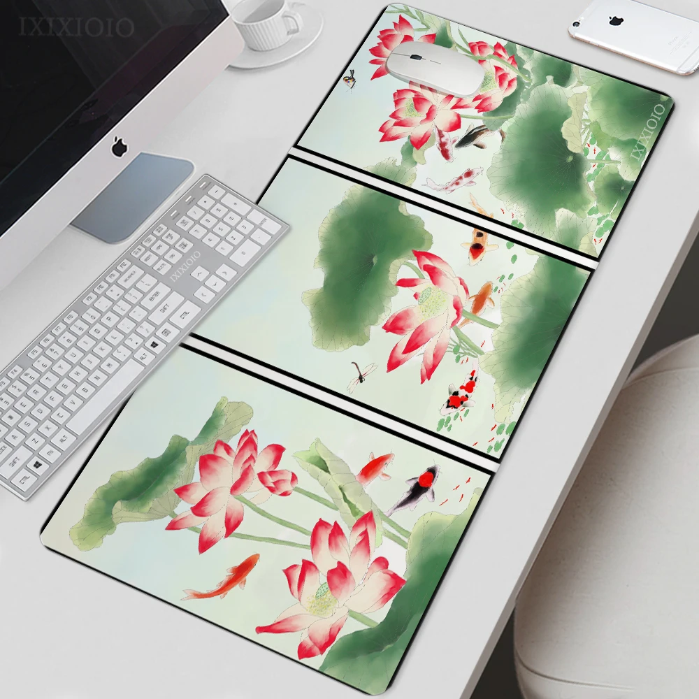 

Коврик для мыши в китайском стиле, игровой коврик для мыши с цветами, летний, XL, XXL, нескользящий, мягкий, для компьютера