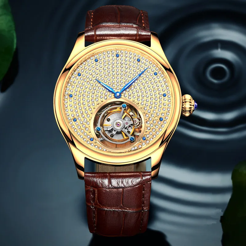 

AESOP Brand Original Tourbillon Diamond Watch Luxury Sapphire Leather Band Mechanical Wristwatch Waterproof for Men Montre Homme