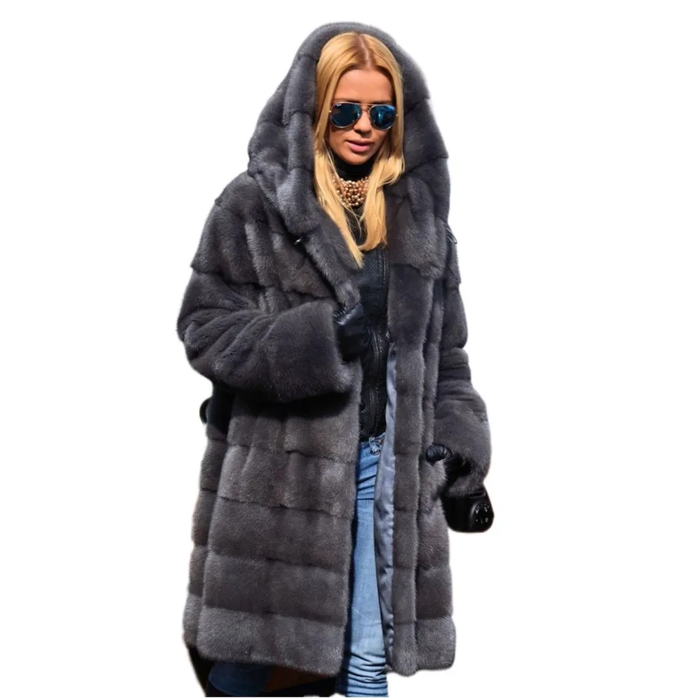 Mink Fur Coat For Women Winter Real Fur Jacket With Hoods Nature Full Pelt Mink Luxury Outerwear Ladies Cold-Resistant Overcoat