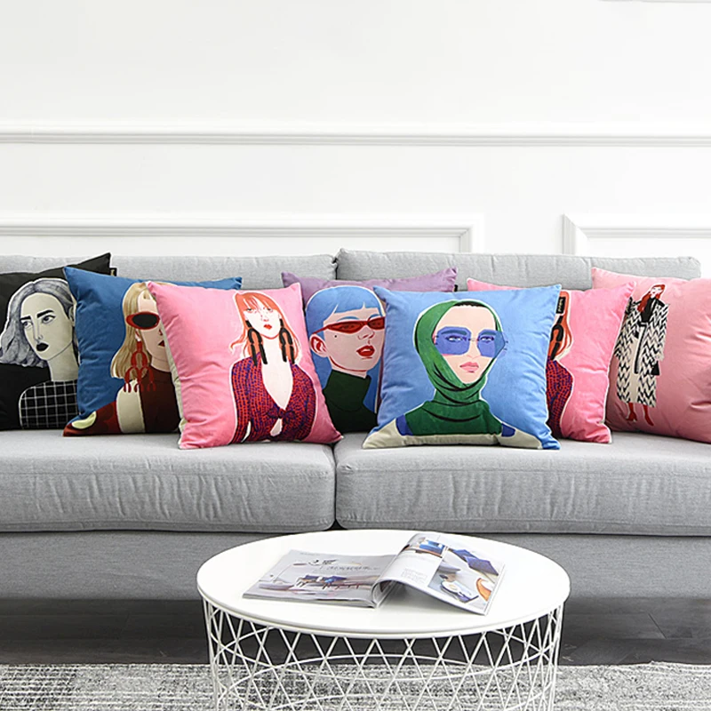 

Modern Fashion Pillow Home Decorative Pillows for Sofa Office Cushion Bedside Backrest Creative Character Printing Cushion Cover