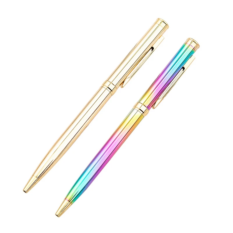 

3X Metal Ballpoint Pen Stainless Steel Rotating Ball Pen For School Office Bright Writing Point 1.0Mm (Golden)