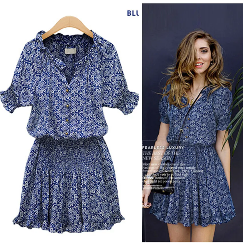 

Summer Women Dresses 2022 Sexy V Neck Floral Print Boho Beach Dress Ruffle Short Sleeve A Line Mini Dress Female Sundress Robe
