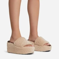 ladies slippers winter new plush warm cotton slippers open toe platform high heels outdoor home leisure slippers womens shoes