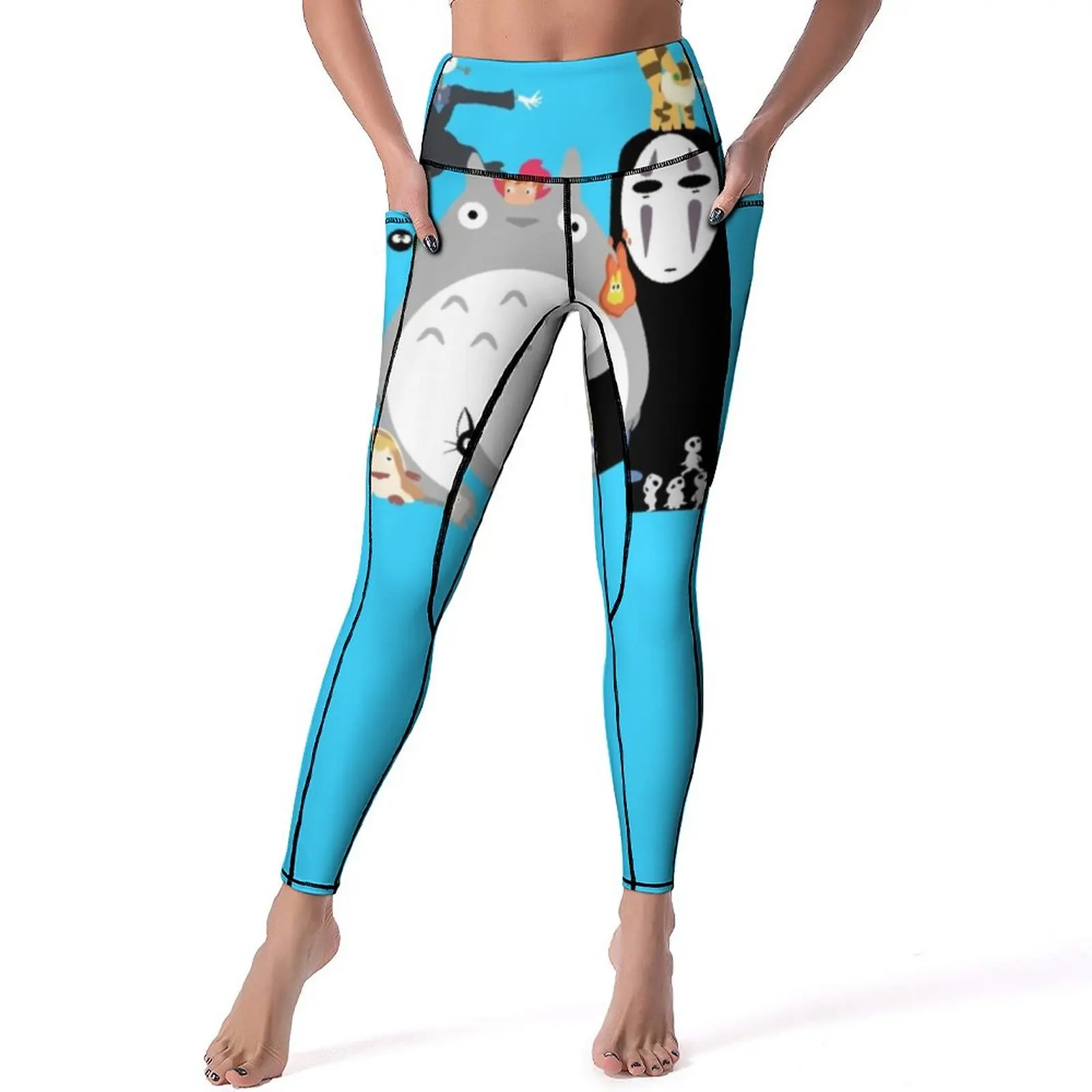 

Симпатичные штаны для йоги с принтом Тоторо, с карманами, легинсы в стиле Мой сосед, сексуальные спортивные легинсы с высокой талией для эстетической йоги, эластичные легинсы с дизайном