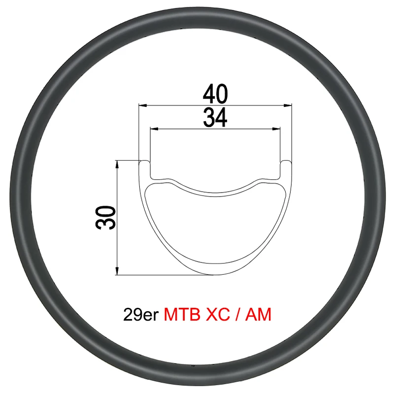 

29er MTB XC AM 40mm Width Carbon Rim Tubeless Clincher TAPELESS 30mm Depth 24H 28H 32H 36H 29in Mountain Bike Wheel UD 3K 12K