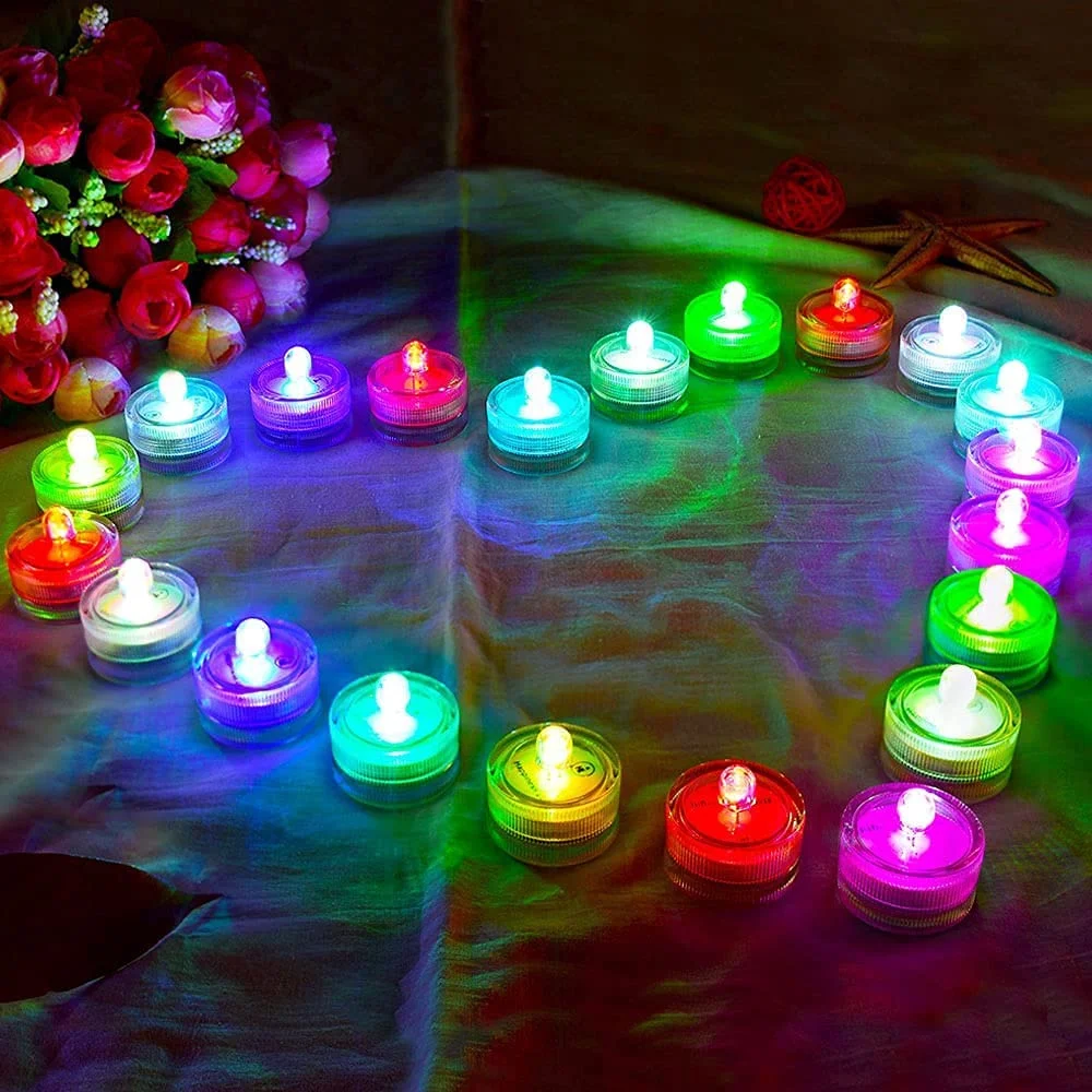 

Waterproof Underwater LED Tea Lights Candle Lights For Wedding Fountain Vases Tub Fish Tank 12Pcs/lot Submersible LED Lights