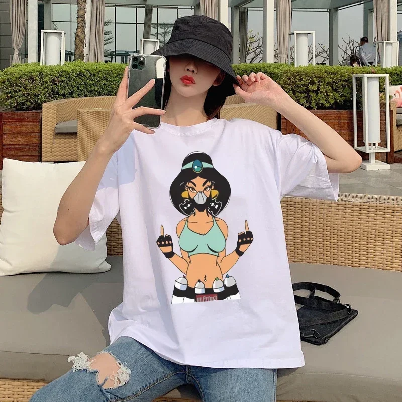 Alice In Wonderland Printed T Shirt Tops Snow White Princess Graphic Tshirt Disney Women Casual Short Sleeve T-shirt