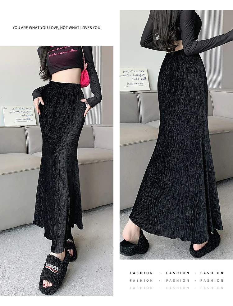 Юбка-годе плиссированная бархатная с высокой талией на осень и зиму