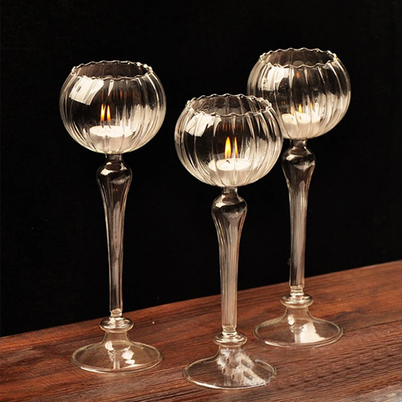 

Decor Glass Candle Holder Goblet Flower Cocktail Party Wedding Party Glass Candlestick High-grade Candlestick Lighting Hot Sale