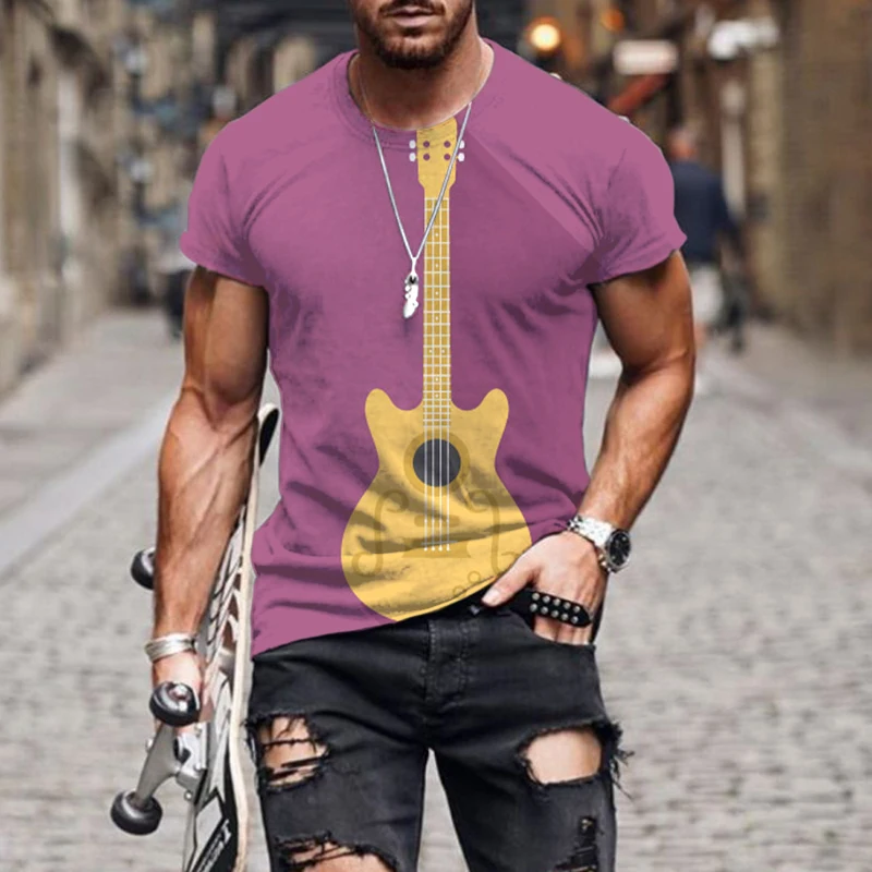 

Мужская футболка с коротким рукавом и круглым вырезом, с принтом музыкальных инструментов, гитары