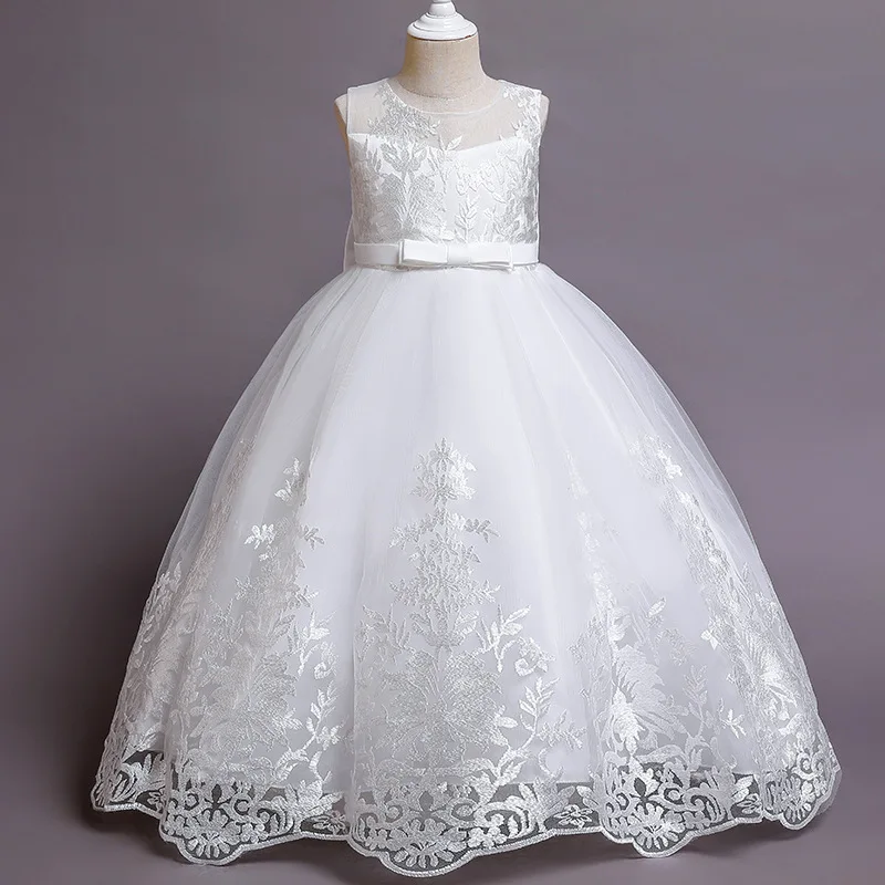 Детское вечернее длинное платье подружки невесты роскошное с вышивкой для