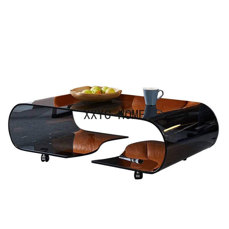 Стеклянный журнальный столик прозрачный мобильный чайный современный овальной