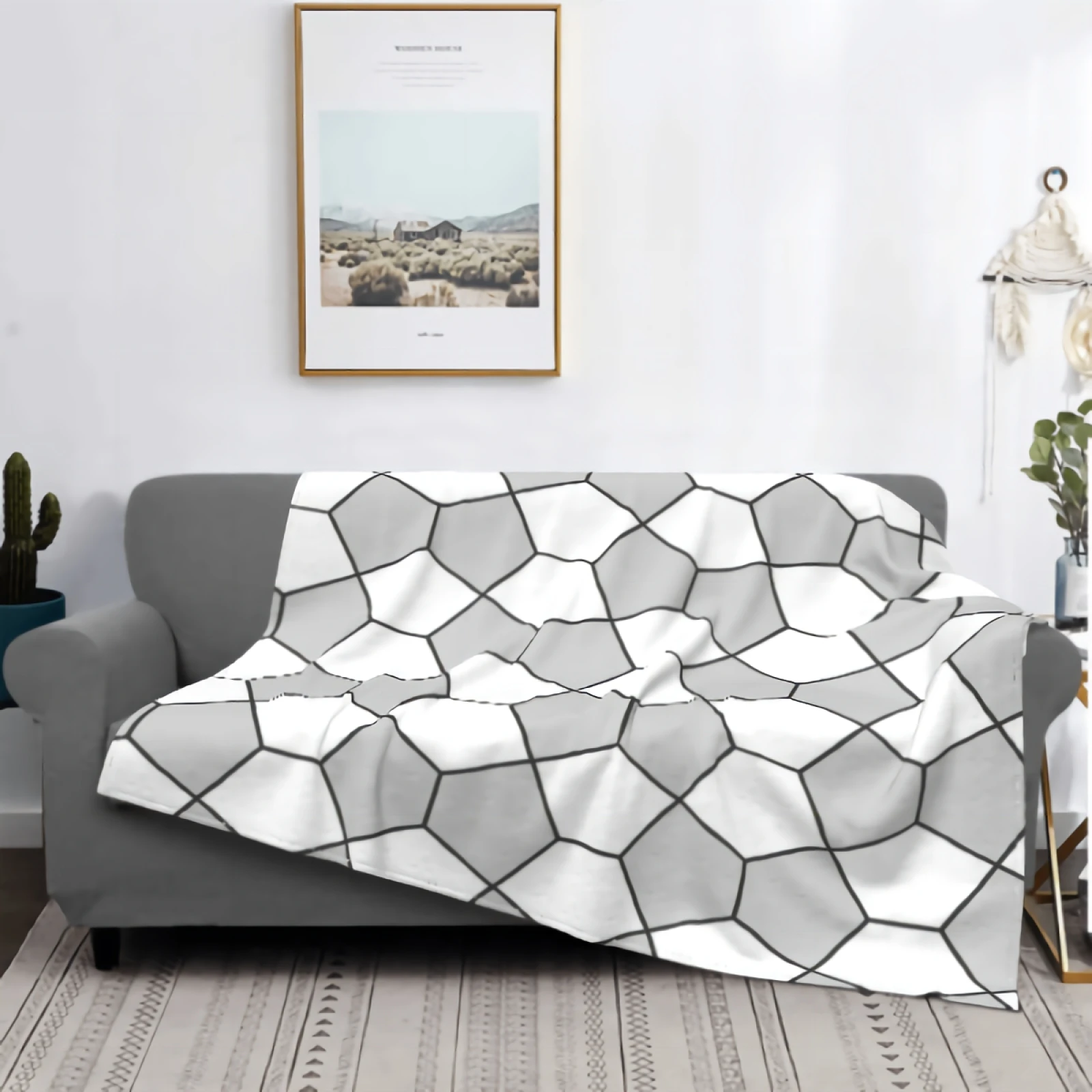 

Grey And White Pentagonal Comfort Plush Throw Blanket 50"x40" Super Warm Soft Blanket with Colorful Geometric Pentagonal Pattern
