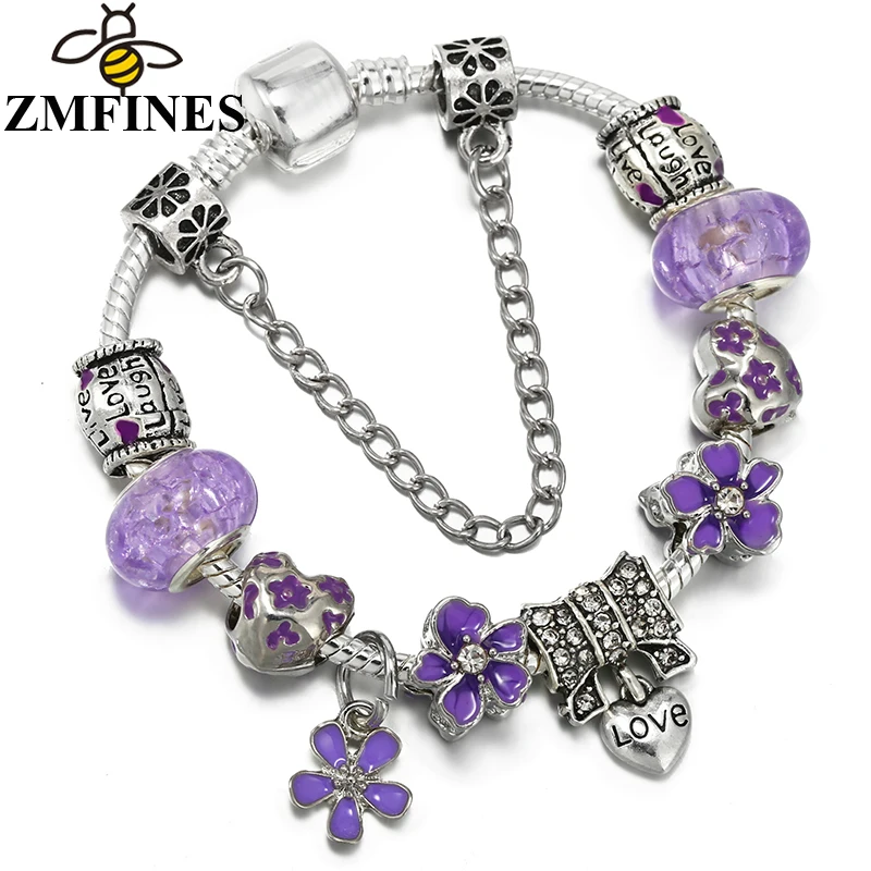 

Purple Crystal Charm Bracelet For Women DIY Daisy Charm Beads Pendants High-Quality Jewelry Accessories Dropshipping