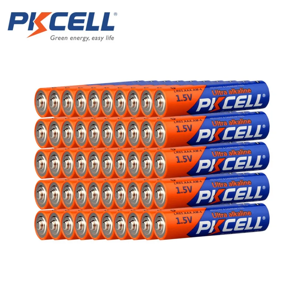 

48 шт., щелочные батареи PKCELL 1,5 в AAA LR03, сухая батарея LR03 E92 AM4 MN2400 MX2400 для электронного термопистолета