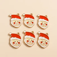 10pcs cute enamel christmas santa claus charms for jewelry making women fashion drop earrings pendants necklaces diy craft gifts