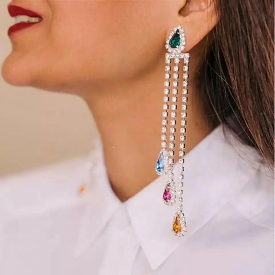 

Fashion, luxury, exquisite, shining color, Rhinestone Crystal Tassel Earrings, women's earrings, exquisite banquet jewelry whole