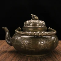 12 chinese folk collection old brass patina golden toad lettering make a fortune kettle teapot gather fortune ornament