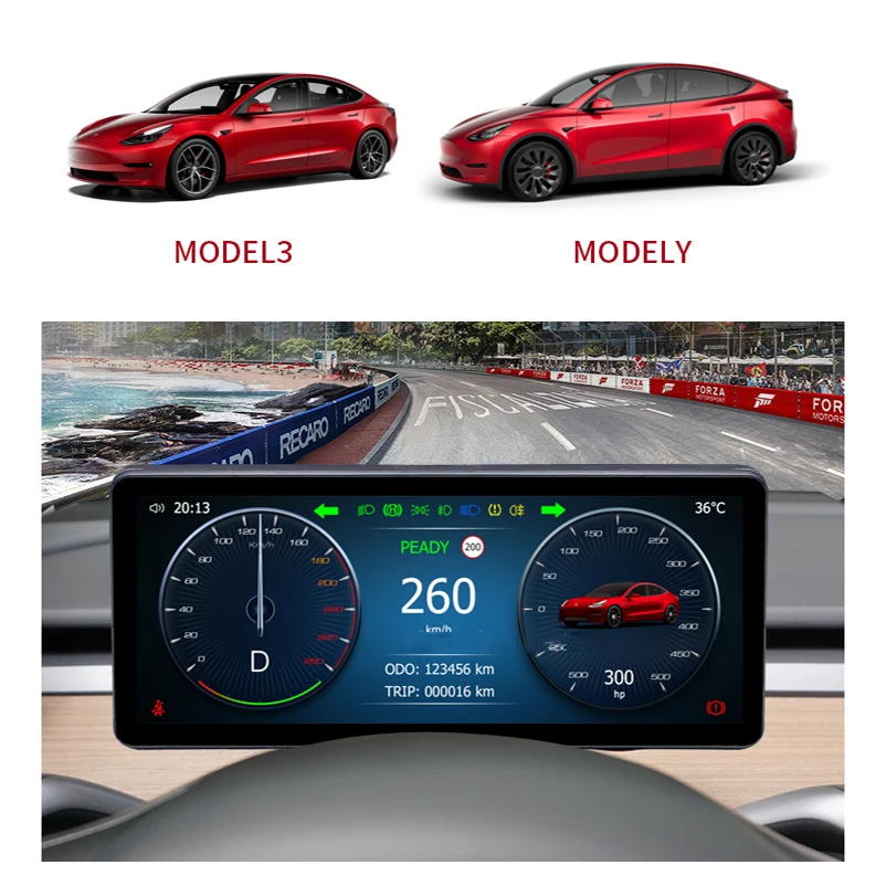 8.8 Inch Car LCD Digital Instrument Panel For Tesla Model 3 Y Linux Multimedia Player Display Dashboard Gauge Cluster