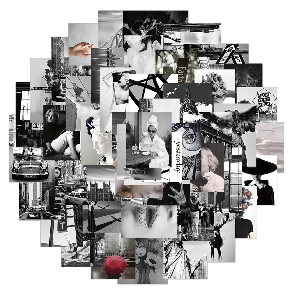 

10/30/50PCS Black And White Style Decay City Graffiti Waterproof Sticker Creative Trend Decorative Skateboard Water CupWholesale