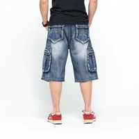 mens jeans multi pocket casual jeans calf length pants streetwear men hip hop loose skateboard pants