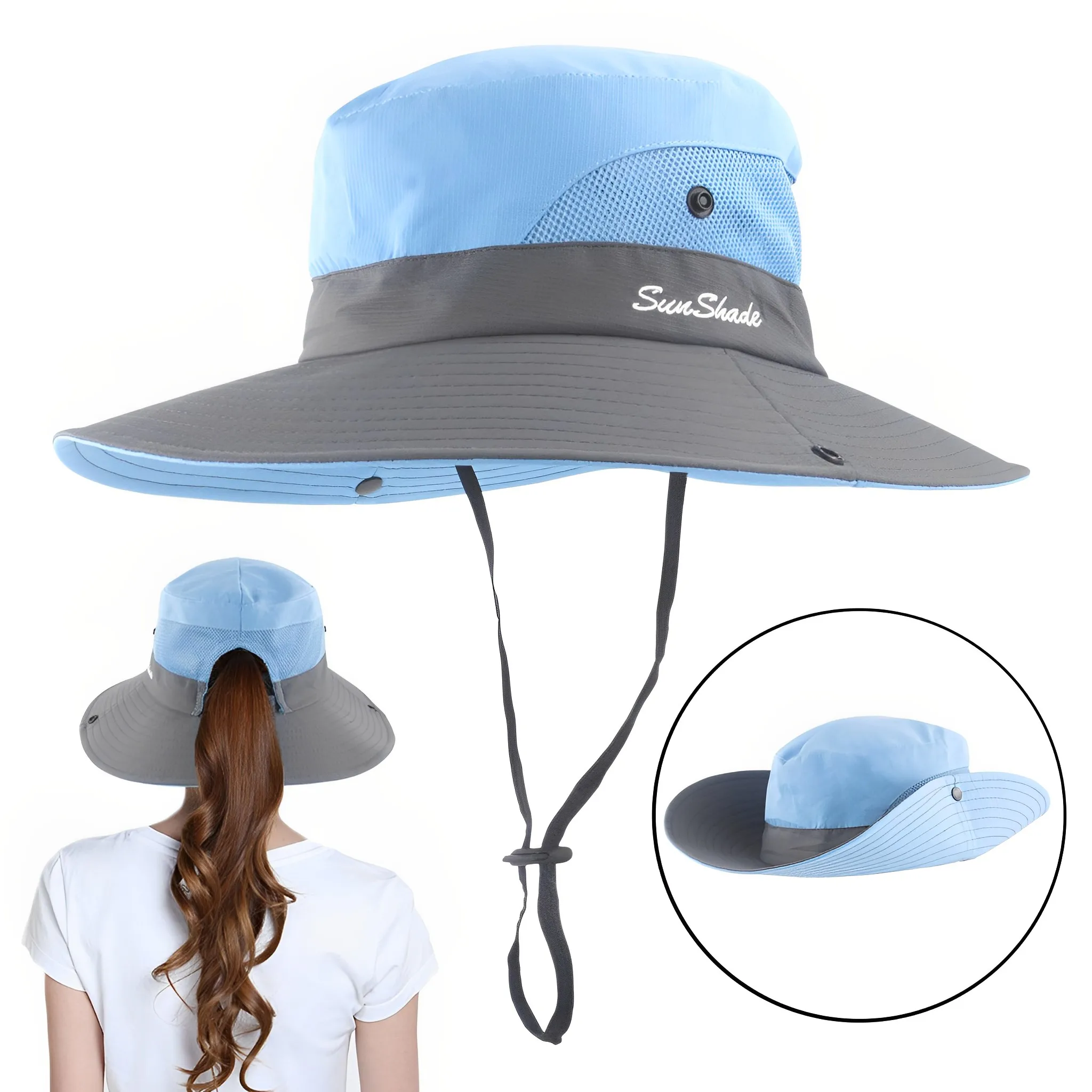 

Sun Protection Fishing Hat UV Protection Sun Hat Bucket Summer Men Women Large Wide Brim Bob Hiking Outdoor Hat with Chain Strap
