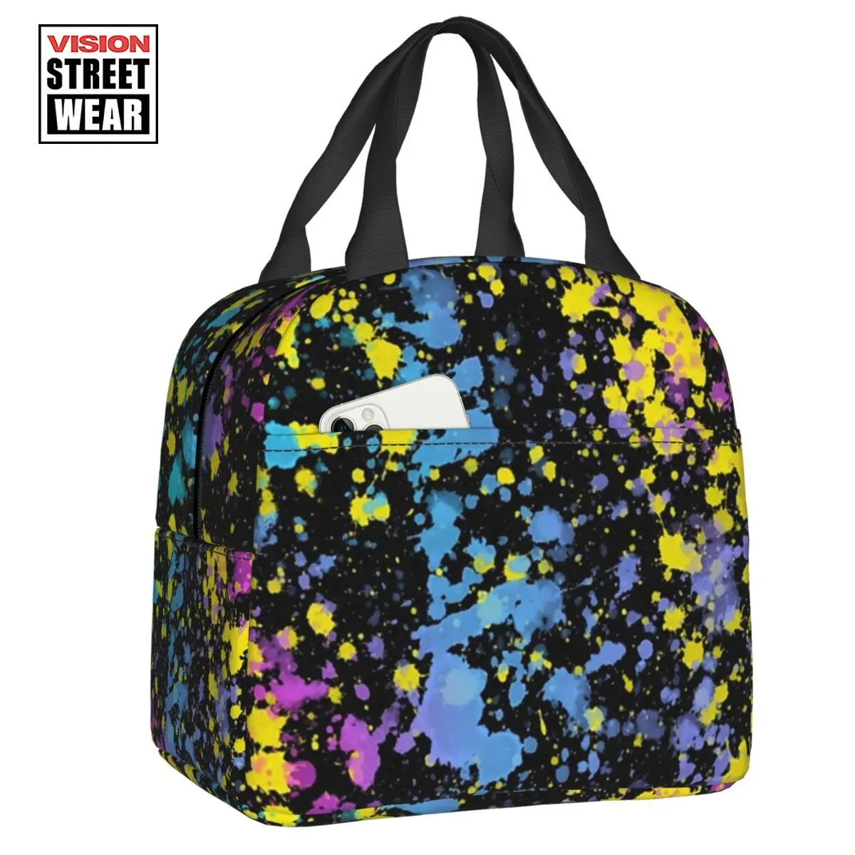 

Artist Painting Neon Paint Splatters Lunch Boxes Graffiti Art Cooler Thermal Food Insulated Lunch Bag Kids School Children